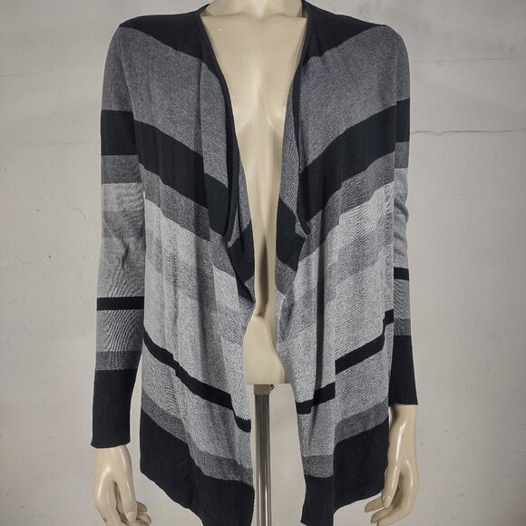 Charter Club Sweaters - NWT Charter Club black gray striped cotton open front cardigan ladies Small